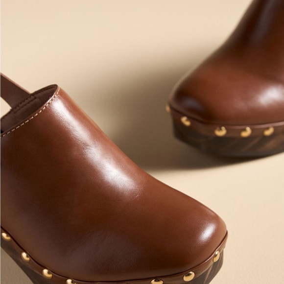 Anthropologie Brown Leather Mules with Gold Studs - Picture 4 of 5